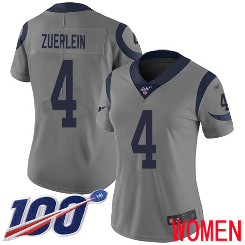 Los Angeles Rams Limited Gray Women Greg Zuerlein Jersey NFL Football #4 100th Season Inverted Legend->women nfl jersey->Women Jersey